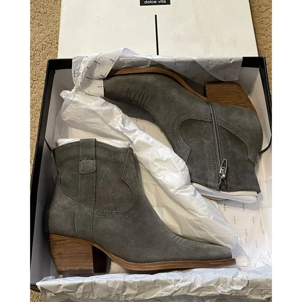 Dolce Vita Womens Silma Grey Gray Suede Mid-Calf Western Bootie Size 5.5 NEW130